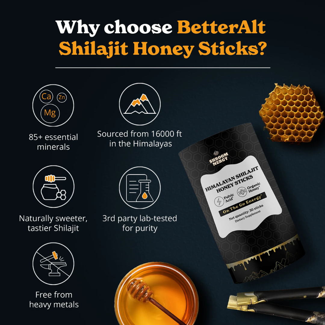 Shroomnergy - Shilajit Honey Sticks | Buy 1 Get 1 Free